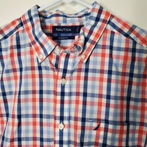 Nautica Red and Blue Checkered Casual Shirt Used Excellent Condition